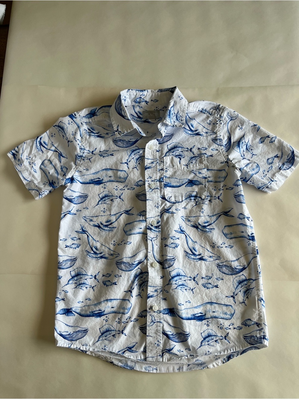 The Children's Place White & Blue Whale Print Short Sleeve Button-Down Shirt